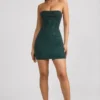 Basel versierde strapless minijurk met cowl-hals in smaragdgroen