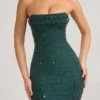 Basel versierde strapless minijurk met cowl-hals in smaragdgroen