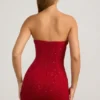Basel versierde strapless minijurk met cowl-hals in True Red