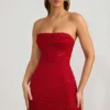Basel versierde strapless minijurk met cowl-hals in True Red