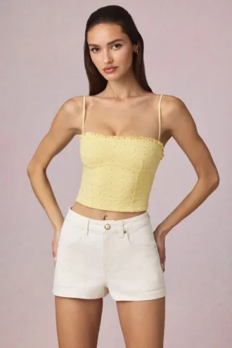 Beata A-lijn short met hoge taille in ecru was