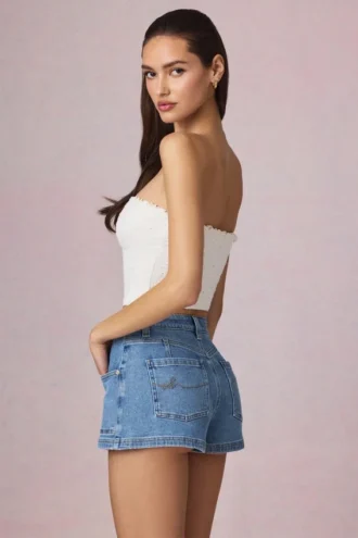 Beata A-lijn short met hoge taille in mid-blue wash
