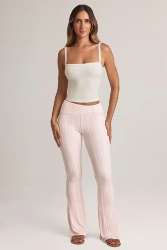 Bebe Modal omgeslagen broek met middelhoge taille en uitlopende pijpen in streepjesprint