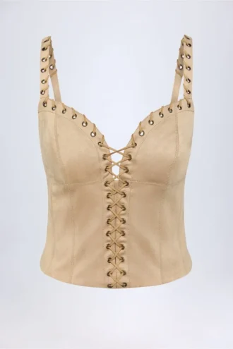 Bela-top met vetersluiting in tan