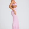 Bella Contrast Binding Cut Out Avondjurk in Zachtroze