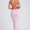 Bella Contrast Binding Cut Out Avondjurk in Zachtroze