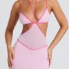 Bella Contrast Binding Cut Out Avondjurk in Zachtroze
