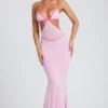 Bella Contrast Binding Cut Out Avondjurk in Zachtroze