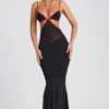 Bella Contrast Binding Cut Out Avondjurk in Zwart