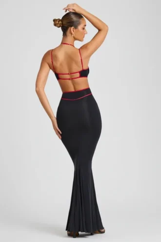 Bella Contrast Binding Cut Out Avondjurk in Zwart