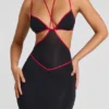 Bella Contrast Binding Cut Out Avondjurk in Zwart