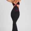 Bella Contrast Binding Cut Out Avondjurk in Zwart