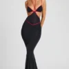 Bella Contrast Binding Cut Out Avondjurk in Zwart