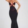 Bella Contrast Binding Cut Out Avondjurk in Zwart