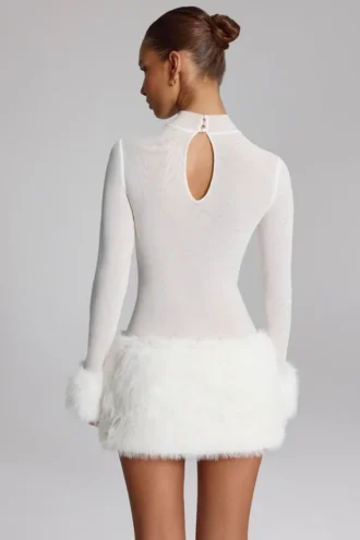 Belladonna minijurk met col en imitatiebont in wit