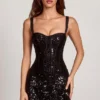 Benedetta versierde Peekaboo-corset A-lijn mini-jurk in zwart zebra