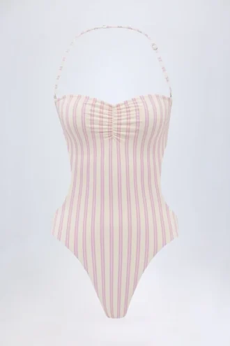 Biarritz halternekbadpak met uitsnijdingen in mauve
