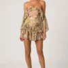 Birdie minijurk met ruches en blote schouders in bloemenprint