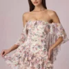 Birdie off-shoulder minijurk met ruches in primrose bloemenprint