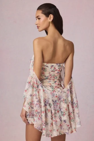 Birdie off-shoulder minijurk met ruches in primrose bloemenprint