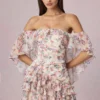 Birdie off-shoulder minijurk met ruches in primrose bloemenprint