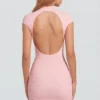 Blair jersey minijurk met col en gerimpelde rug in roze