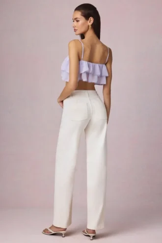Bobbi mid-rise jeans met wijd uitlopende pijpen in ecru-was