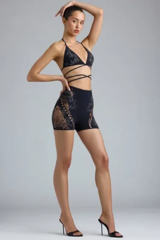 Bonnie versierde high-waist Shorts in zwart