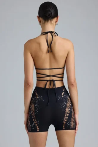 Bonnie versierde high-waist Shorts in zwart