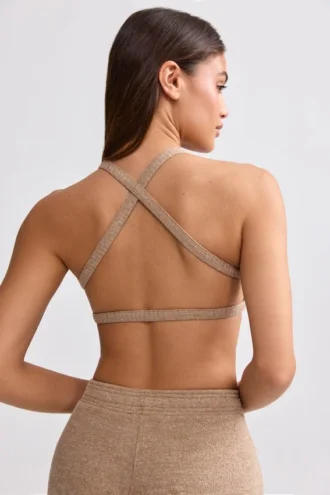 Bralette met ronde hals van badstof in mokkabruin