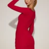 Briallen minijurk van zachte jersey met boothals en drapering in True Red