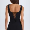 Brittany gedrapeerde, gestructureerde mini-corsetjurk in zwart