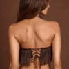 Bruma Bandeau Crop Top met franjes en vetersluiting in chocoladebruin