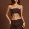 Bruma Bandeau Crop Top met franjes en vetersluiting in chocoladebruin