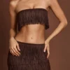 Bruma Bandeau Crop Top met franjes en vetersluiting in chocoladebruin