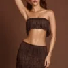 Bruma Bandeau Crop Top met franjes en vetersluiting in chocoladebruin