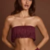 Bruma Crop Top met franjes en vetersluiting in wijnrood