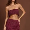Bruma Crop Top met franjes en vetersluiting in wijnrood