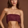 Bruma Crop Top met franjes en vetersluiting in wijnrood