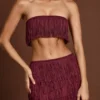 Bruma Crop Top met franjes en vetersluiting in wijnrood