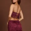 Bruma Crop Top met franjes en vetersluiting in wijnrood