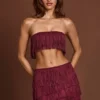 Bruma Crop Top met franjes en vetersluiting in wijnrood