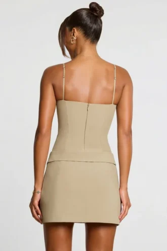 Bruna geweven twill wikkeljurk met plooien in taupe
