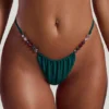 Curacao stringbikini met kralenversiering en trekkoord in jadegroen