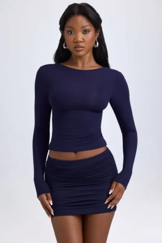 Cali Modal gerimpelde mini-rok met middelhoge taille in True Navy