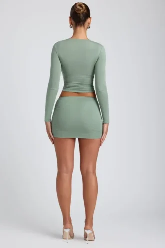 Cali Modal gerimpelde minirok met middelhoge taille in saliegroen