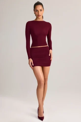 Cali Modal gerimpelde minirok met middelhoge taille in wijnrood