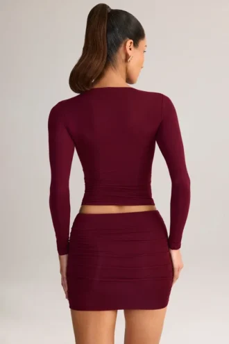 Cali Modal gerimpelde minirok met middelhoge taille in wijnrood