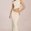 Calisse asymmetrische maxi-jurk met drapering in ivoor