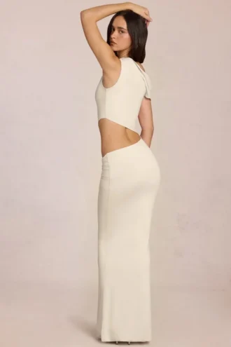 Calisse asymmetrische maxi-jurk met drapering in ivoor